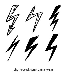 Set of hand drawn lightning icons. Design element for poster, card, banner, sign, emblem. Vector illustration