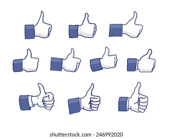 Set of hand drawn Like Hand icons, isolated on white