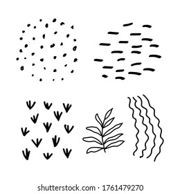 Set of hand drawn line art abstract graphic elements, ideal for decoration of invitations, posters, cards, social media posts etc