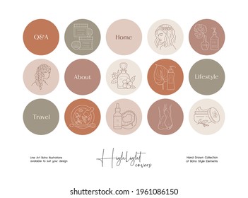 Set Of Hand Drawn Line Art Beauty Vector Illustrations. Vector Set Design Templates Icons And Emblems - Social Media Story Highlight.
