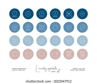 Set of hand drawn line art laundry symbols vector illustrations. Vector line icons set for social media story highlight.