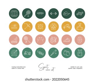 Set of hand drawn line art vector sport illustrations. Vector line icons set for social media story highlight.
