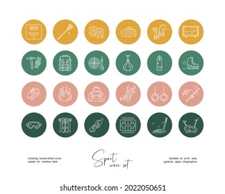 Set of hand drawn line art vector sport illustrations. Vector line icons set for social media story highlight.