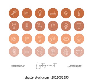 Conjunto de ilustraciones de iluminación vectorial de líneas dibujadas a mano. Iconos de línea vectorial establecidos para el resalte de historias en medios sociales.
