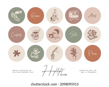 Conjunto de artículos cosméticos de línea dibujados a mano e ilustraciones de belleza para las portadas destacadas de los medios sociales 
