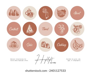 Illustrationen für Social-Media-Highlights: handgezeichnete Linie für Lebensmittel und Getränke	