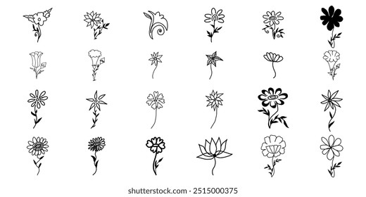 Conjunto de ilustración floral de ornamento de arte de línea dibujado a mano