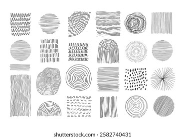 Set of hand drawn line art abstract graphic elements