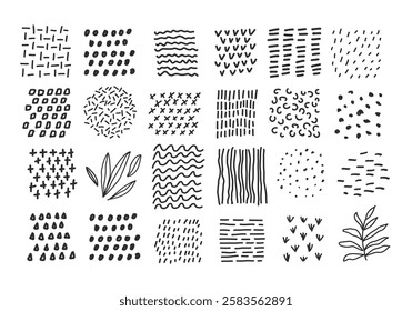 Set of hand drawn line art abstract graphic elements