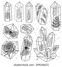 Set Hand Drawn Line Art Crystals Stock Vector (Royalty Free) 599234672 ...