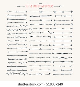 Definir borda da linha desenhada à mão. Vintage vetor desenho setas para o seu modelo. Ilustração com pincel e tinta. Elemento de design de rabiscos