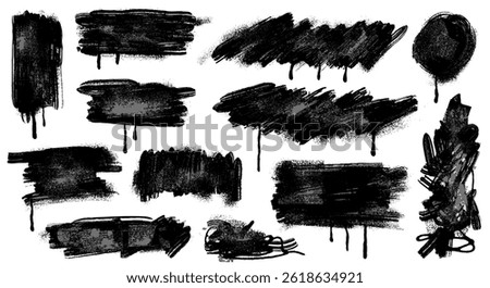 Set of hand drawn line border, ink, scribble design black elements. Lines hand drawn paint brush stroke. Vector hand drawn scribble with drips. Collection of black ink brush art marker.