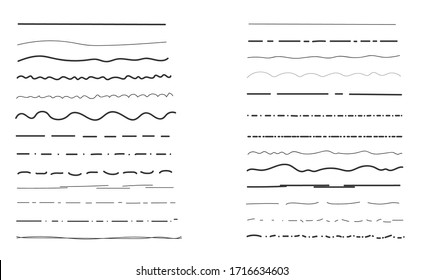 Set Of Hand Drawn Line Borders, Sketch Strokes, Scribbles And Design Elements Isolated On White