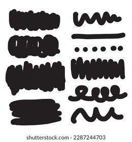 Set of hand drawn line borders and scribble design elements.Vector illustration.