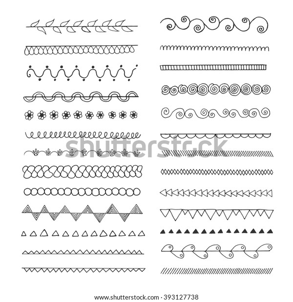 Set Hand Drawn Line Borders Scribble Stock Vector (Royalty Free ...