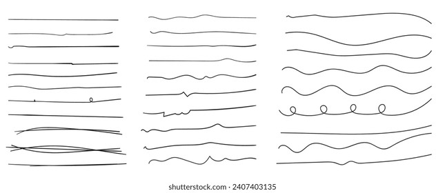 Set of hand drawn line brushes.Hand drawn lines and dividers.Doodle line borders.