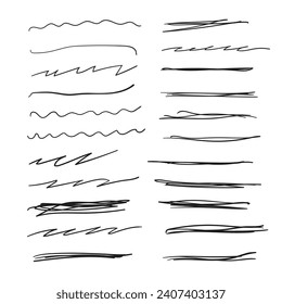 Set of hand drawn line brushes.Hand drawn lines and dividers.Doodle line borders.