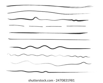 Set of hand drawn line brushes.Hand drawn lines and dividers.Doodle line borders.	