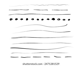 Conjunto de pinceles de línea dibujados a mano.Líneas dibujadas a mano y divisores.Bordes de línea Doodle.