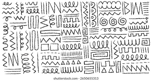 Conjunto de línea dibujada a mano tiza y cepillo doodle elemento de Vector