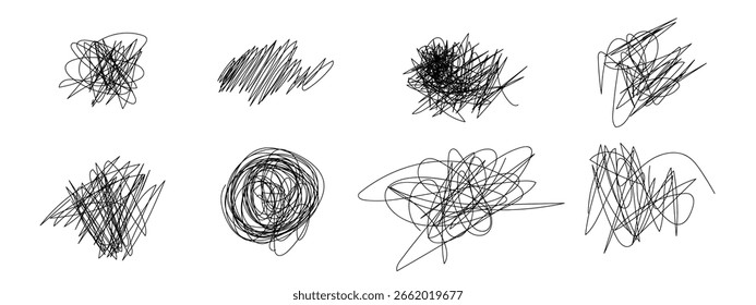 Conjunto de garabatos de línea dibujados a mano. Ilustración vectorial.