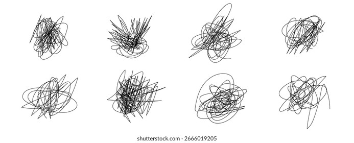 Conjunto de garabatos de línea dibujados a mano. Ilustración vectorial.