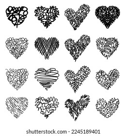 Set of hand drawn line in heart shape, vector illustration