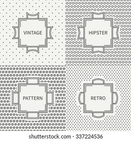 Set of hand drawn line ink seamless pattern with circle, round. Vintage frames. Wrapping paper. Vector background. Texture for greeting cards, wedding invitations. Labels, badges.
