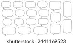 Set of hand drawn line speech bubbles in rectangular shape. Speech balloon, chat bubble art vector line speech bubbles for apps and websites.