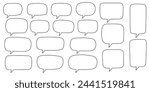 Set of hand drawn line speech bubbles in rectangular shape. Speech balloon, chat bubble art vector line speech bubbles for apps and websites.