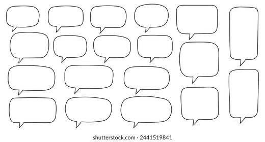 Set of hand drawn line speech bubbles in rectangular shape. Speech balloon, chat bubble art vector line speech bubbles for apps and websites.