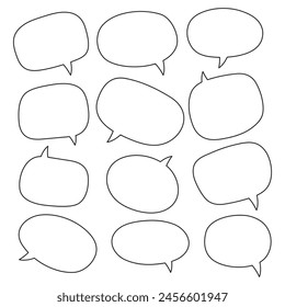 Set of hand drawn line speech bubbles in rectangular shape. Speech balloon, chat bubble art line speech bubbles for apps and websites.