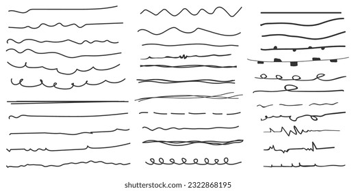 Set of hand drawn line strokes brushes.Underline strokes.freehand doodles, line strokes.