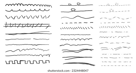 Set of hand drawn line strokes brushes.Underline strokes.freehand doodles, line strokes.