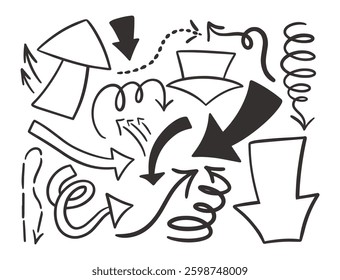 Set of hand drawn lines and arrows. Vector collection of hand drawn illustrations.