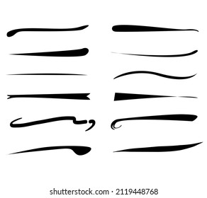 Set of hand drawn lines, brush lines, underlines. Artistic lines for lettering. Hand drawn grunge brush strokes. Hand-drawn collection of doodle style various shapes. elements Isolated on white 