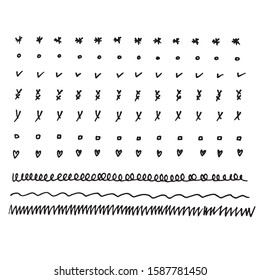  Set of hand drawn lines, dividers, abstract scribble, shape and strokes. Vector doodle design elements isolated on white background.