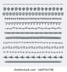 Conjunto de líneas dibujadas a mano y divisores. Elementos de diseño del doodle vectorial.