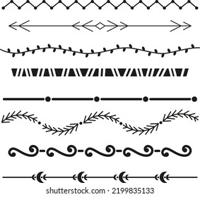 Conjunto de líneas y divisores dibujados a mano. Elementos de diseño del vector Doodle. marco dibujado a mano