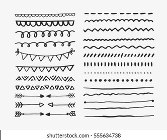 Set of hand drawn lines and dividers. Vector doodle design elements.