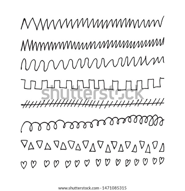 Set of hand drawn lines, dividers, abstract\
scribble, shape and strokes. Vector doodle design elements isolated\
on white background.