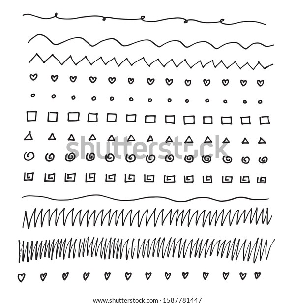  Set of hand drawn lines, dividers, abstract\
scribble, shape and strokes. Vector doodle design elements isolated\
on white background.
