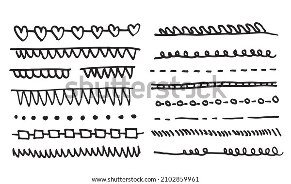 Set of hand drawn lines and dividers.\
Vector doodle design elements on white\
background.