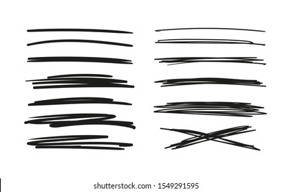 Set Of Hand Drawn Lines. Doodle Design. Scribble With A Pen, Stripes With A Pencil. Black Abstract Elements For Design. Stock Vector Isolated On White Background.