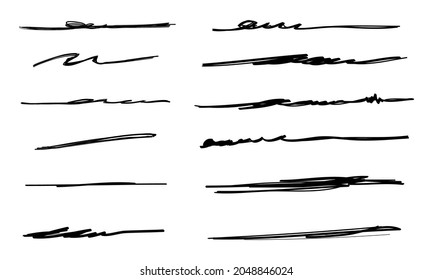 Set of hand drawn lines. Doodle design element with underline, scribble, swashes, swoops. swirl. vector illustration