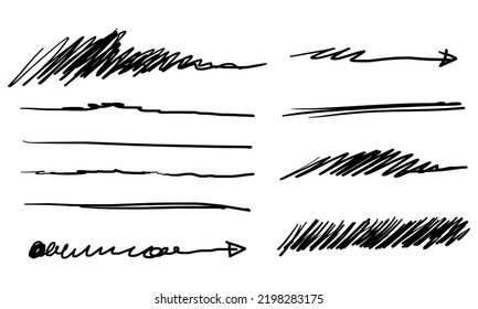 Set of hand drawn lines. Doodle design element with underline, scribble, swashes, swoops. swirl. vector illustration