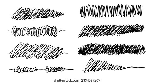Set of hand drawn lines. Doodle design element with underline, scribble, swashes, swoops. swirl. vector illustration