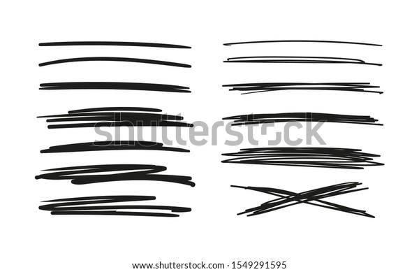 Set of hand drawn lines.\
Doodle design. Scribble with a pen, stripes with a pencil. Black\
abstract elements for design. Stock vector isolated on white\
background.