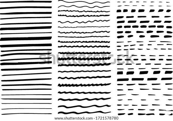 Set of hand drawn lines text labeling elements. Hand\
drawn wavy straight and dotted lines. Set of abstract strokes and\
borders as design elements for banners, greeting cards, invitation,\
wrapping pape
