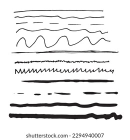 Set of hand drawn lines vector. Editable strokes. Black patterns. Design elements for your next project.